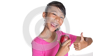 Girl With Apple And Thumbs Up Sign I