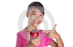 Girl With Apple And Thumbs Up Sign III