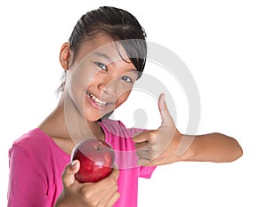 Girl With Apple And Thumbs Up Sign IV