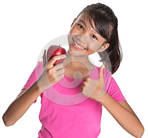 Girl With Apple And Thumbs Up Sign V