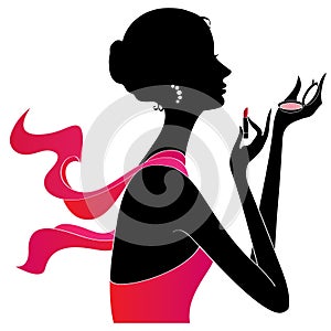 Girl applying make up silhouette, vector photo