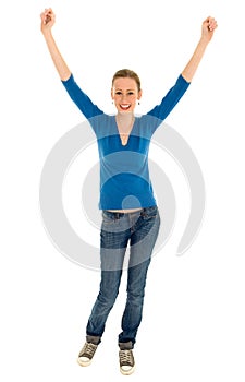 Girl with arms raised