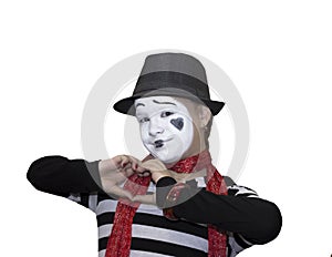 Girl as mime actor isolated on white