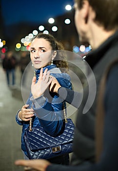 Girl asking man to stop bothering