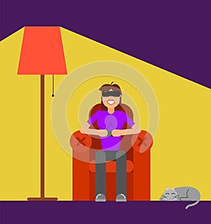 Girl with Augmented Reality Glasses in Armchair