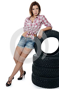 The girl with automobile tyres