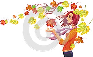 Girl with autumn leaves