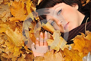 The girl in autumn leaves