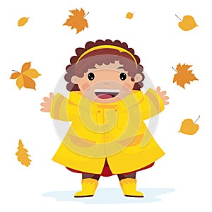 Girl in autumn leaves. Vector illustration.