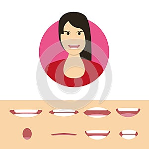 Girl avatar with different facial expressions set isolated. Vector flat