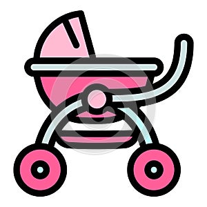Girl baby pram icon, outline style