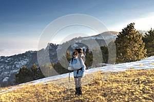 A girl with a backpack