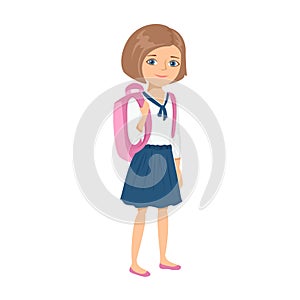 Girl with backpack goes to school.