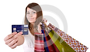 Girl with bag and credit card.