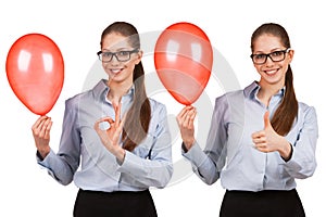 Girl with the ball shows that everything is okay