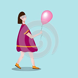 Girl with a balloon. Vector illustration