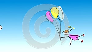 A girl with balloons flies