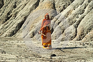 A girl on a barren land