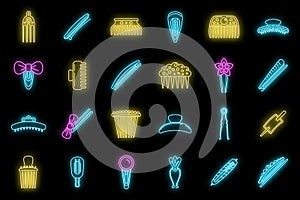 Girl barrette icons set vector neon