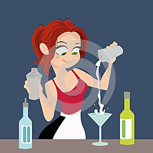 The girl bartender making cocktail drink