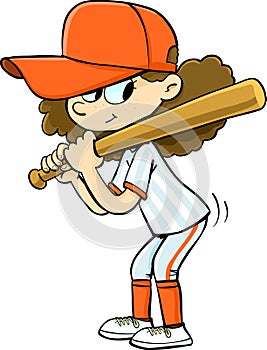 girl baseball player with baseball bat in hand