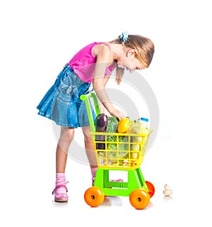 Girl with a basket of products