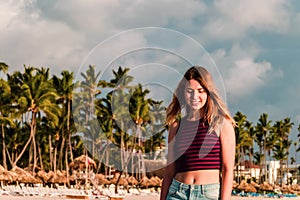 Girl at Bavaro Beaches in Punta Cana, Dominican Republic