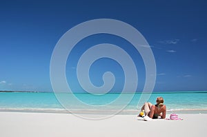 Girl on the beach of Exuma, Bahamas