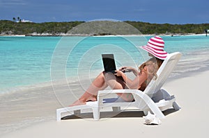 Girl on the beach of Exuma, Bahamas