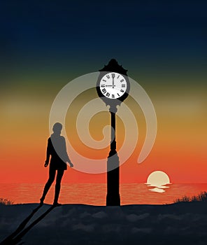 A girl is on the beach in an illustration about the twice annual time changes