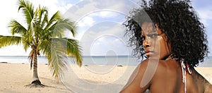 Girl on beach panorama