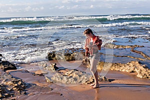 Girl Beach Waves Exploring