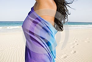 Girl on beautiful beach.