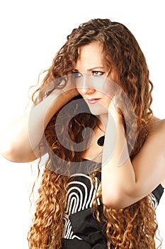 Girl with a beautiful brown curly hair