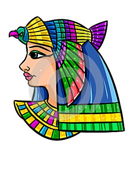 Girl beautiful portrait history ancient egypt wig bird fashion antiquity clipart cartoon illustration