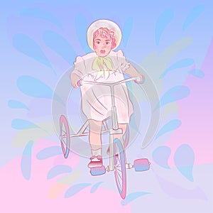 Girl on a bicycle painted in illustrator with watercolor effect.