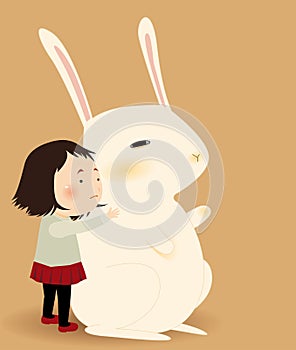 Girl and big rabbit