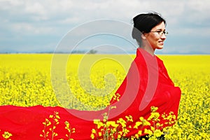 Girl with big red scarf