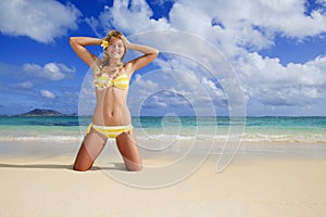 Girl in a bikini at a hawaii beach