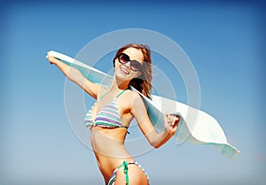 Girl in bikini and shades on the beach