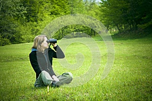 Girl with binoculars