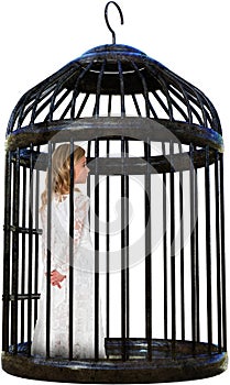 Girl, Bird Cage, Trapped, Isolated