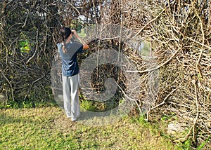 Girl in Birdwatching activity at nature hide