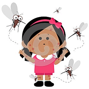 Girl bitten by mosquitoes. Vector illustration