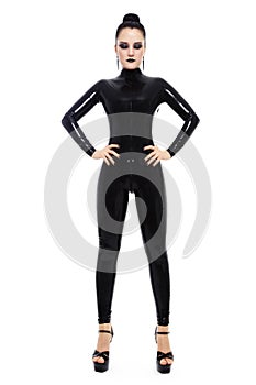 Girl on black catsuit