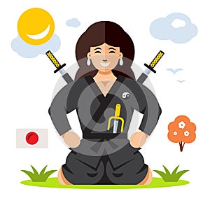 Woman Ninja. Vector Flat style colorful Cartoon photo