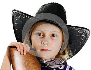 Girl in black hat cowboy