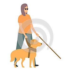 Girl blind dog guide icon cartoon vector. Street road