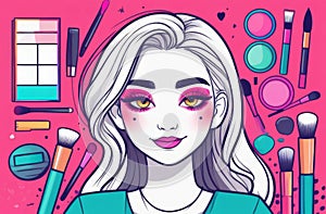 Girl blogger content creator with cosmetic