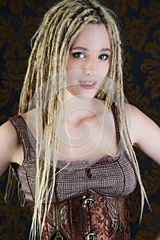 girl blonde dreadlocks steampunk model
